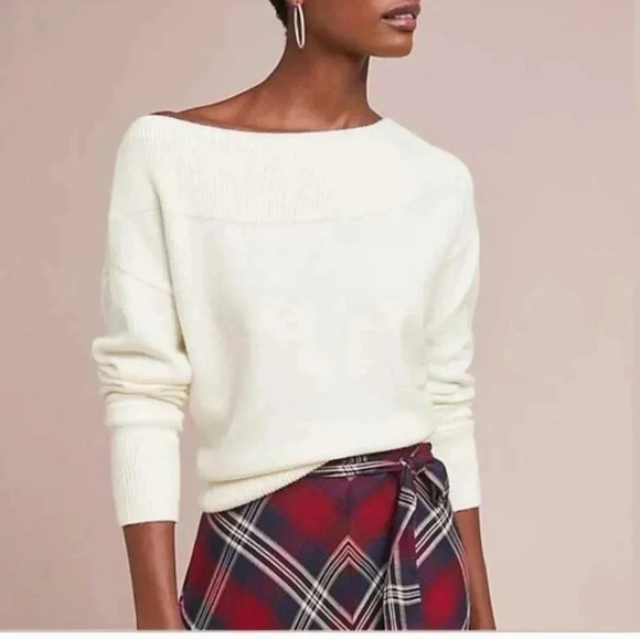 Anthropologie Moth Off Shoulder Super Soft Pink Sweater(XS) - Picture 3 of 11